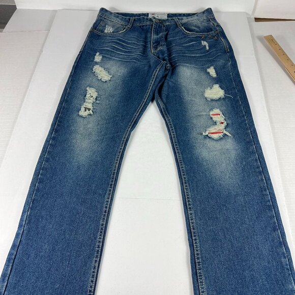 Jordan Craig Artisan Jean Men 33x32 Distressed USA Theme Blue Faded Cotton Denim - Picture 1 of 16
